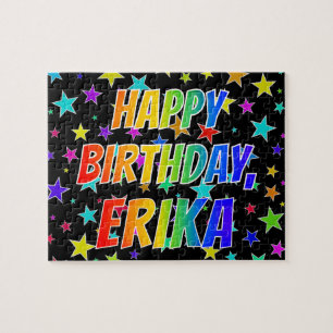 Puzzle "ERIKA" Prénom, amusant "HEUREUX ANNIVERSAIRE"