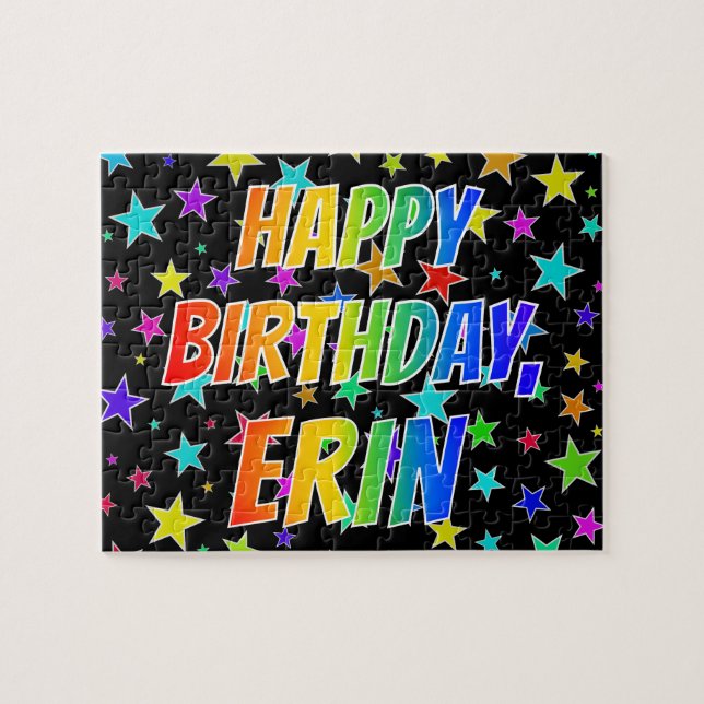 Puzzle "ERIN" Prénom, Amusant "HEUREUX ANNIVERSAIRE" (Horizontal)