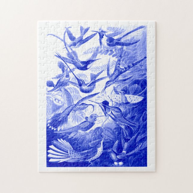 Puzzle Ernst Haeckel Trochilidae Oiseaux Monotone en bleu (Vertical)