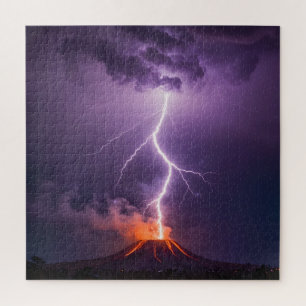 Puzzle Éruption Dramatique de Foudre de Volcan la Nuit