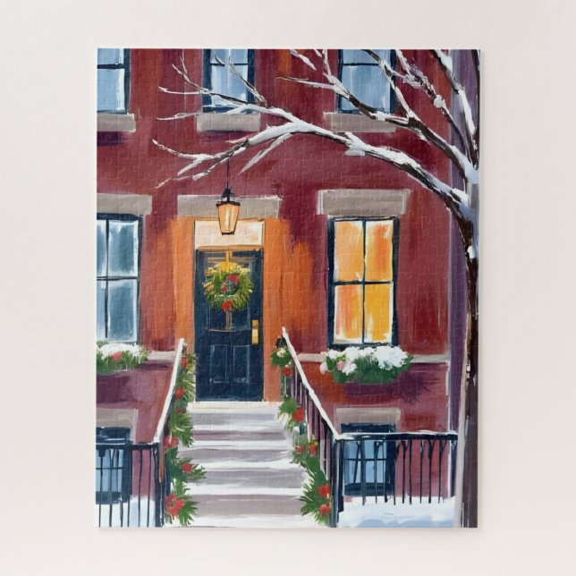 Puzzle Escalier de la ville enneigée | Aquarelle d'hiver  (Vertical)