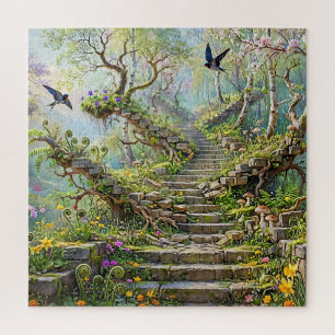 Puzzle Escalier surréaliste de printemps qui avale des fl