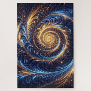 Puzzle Espace Abstrait moderne Royal Blue et Gold Swirls