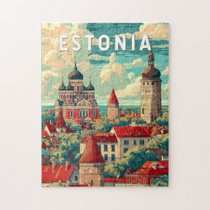 Puzzle Estonie Illustration Travel Art Vintage