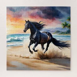 Puzzle Étalon noir sauvage galopant