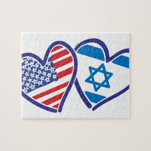 Puzzle États-Unis Israël Coeur Drapeau