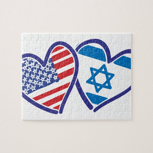 Puzzle États-Unis Israël Coeur Drapeau (Horizontal)