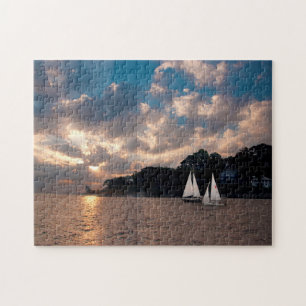 Puzzle États-Unis, Massachusetts. Voile au coucher du sol
