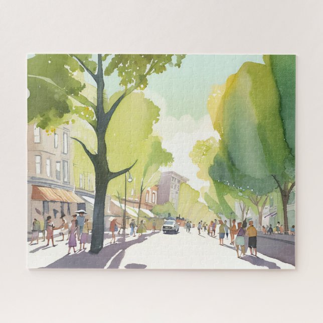 Puzzle Été de Beacon Street | Boston, MA Aquarelle (Horizontal)