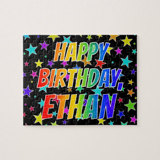 Puzzle "ETHAN" Prénom, Amusant "HEUREUX ANNIVERSAIRE" (Horizontal)
