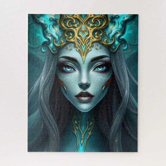 Puzzle Ethereal Silver-Haired Goddess in Golden Filigree  (Vertical)
