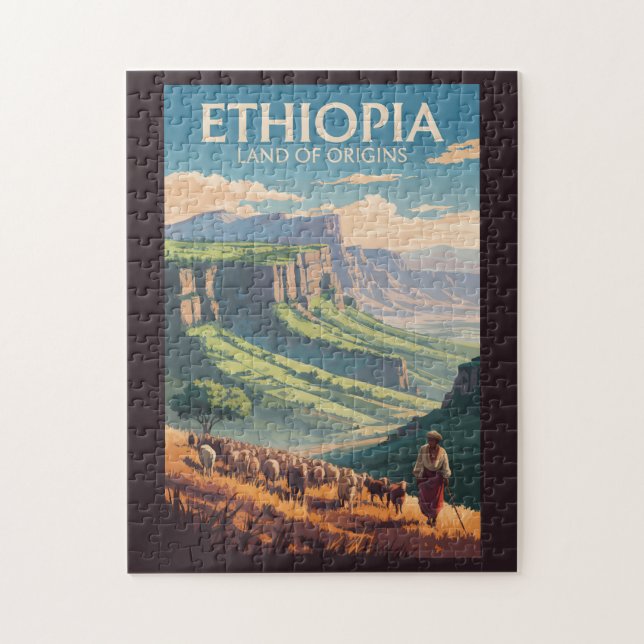 Puzzle Ethiopie Shepard Herd Travel Art Vintage (Vertical)
