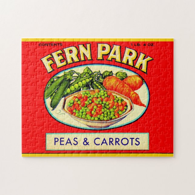 Puzzle étiquette de pois et de carottes de Fern Park dans (Horizontal)