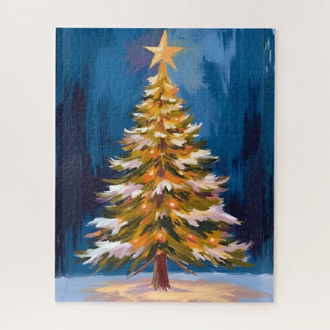 Puzzle Étoile Brillante Arbre de Noël Aquarelle (Vertical)