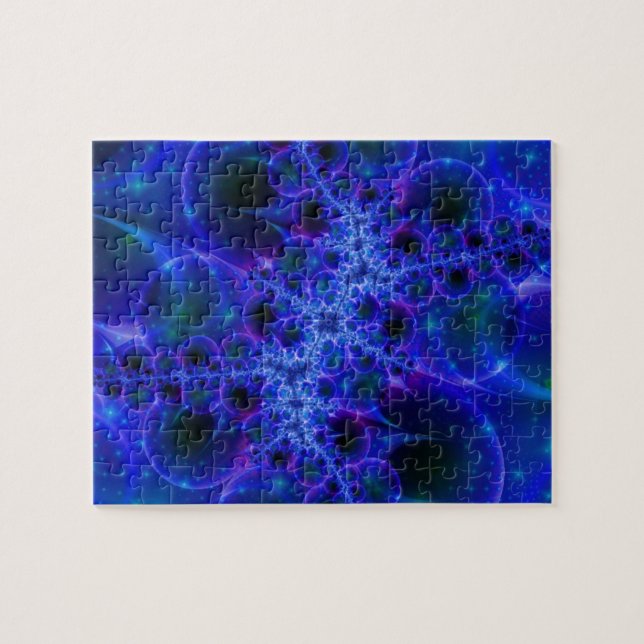 Puzzle Étoiles brillantes | Art fractal bleu et blanc (Horizontal)