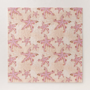 Puzzle Étoiles de mer et corail rose motif pastel