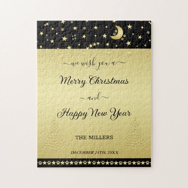 Puzzle Etoiles de Noël brillantes or, pattes sur or et no (Vertical)