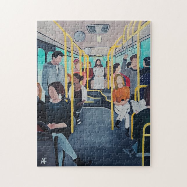 Puzzle Étranger dans le bus, peinture d'Alfred Fox (Vertical)