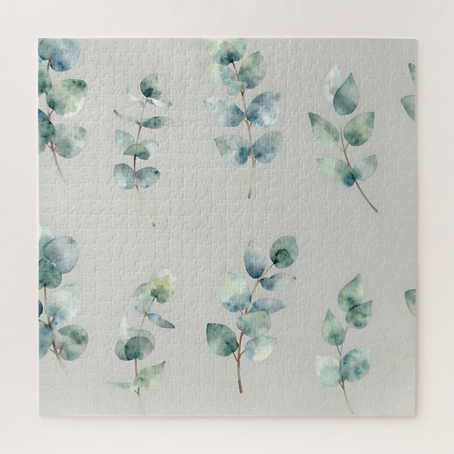 Puzzle Eucalyptus Leaves Watercolor Pattern (Vertical)