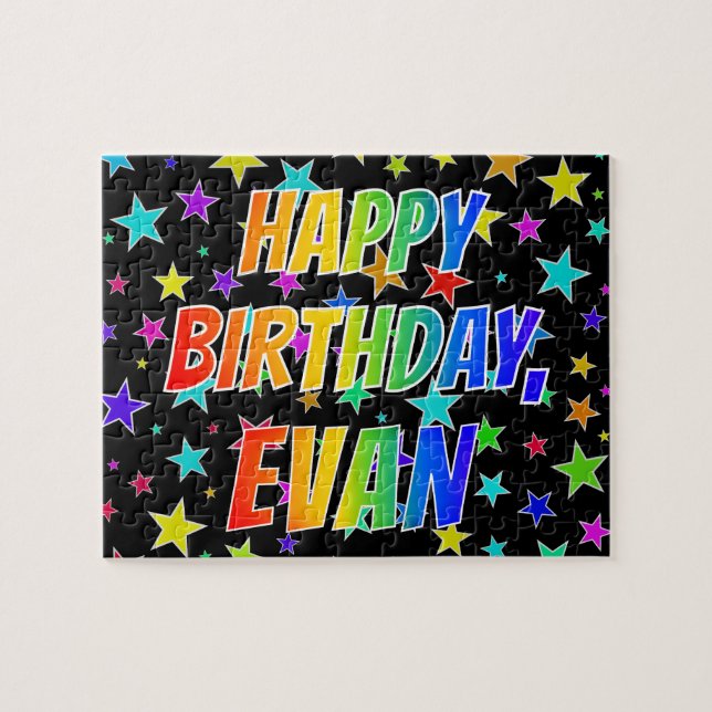 Puzzle "EVAN" First Name, Fun "HAPPY BIRTHDAY" (Horizontal)