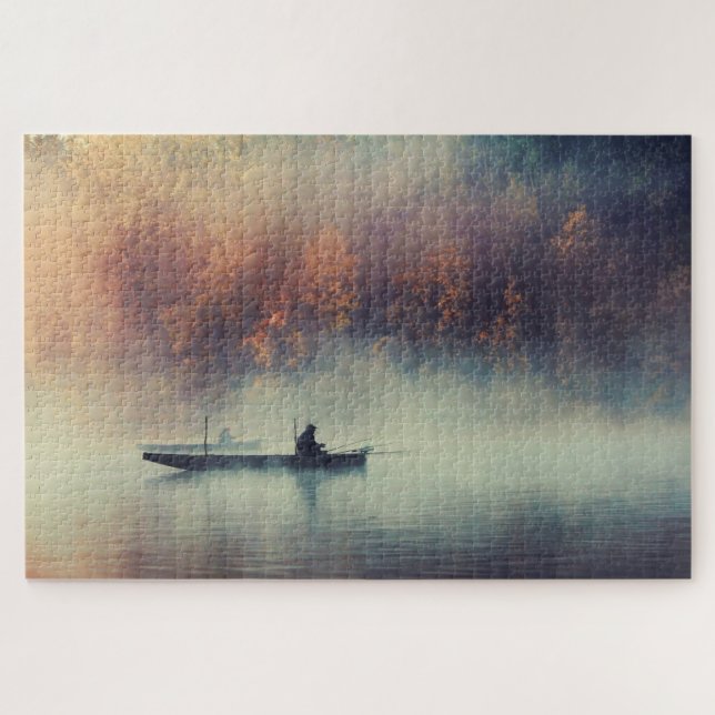 Puzzle Évasion de pêche du matin d'automne vers le lac (Horizontal)