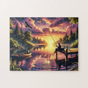 Puzzle Évasion de pêche Lac paisible Coucher de soleil