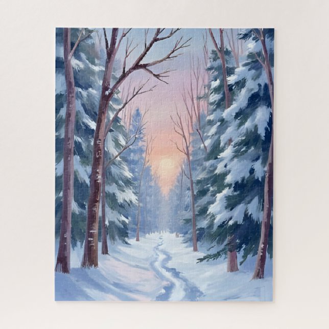 Puzzle Évasion enneigée | Peinture aquarelle de la forêt  (Vertical)