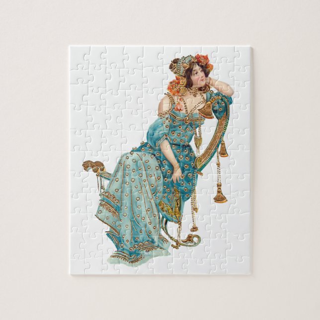 Puzzle Exotic Art Nouveau Beauty in Teal Robes (Vertical)