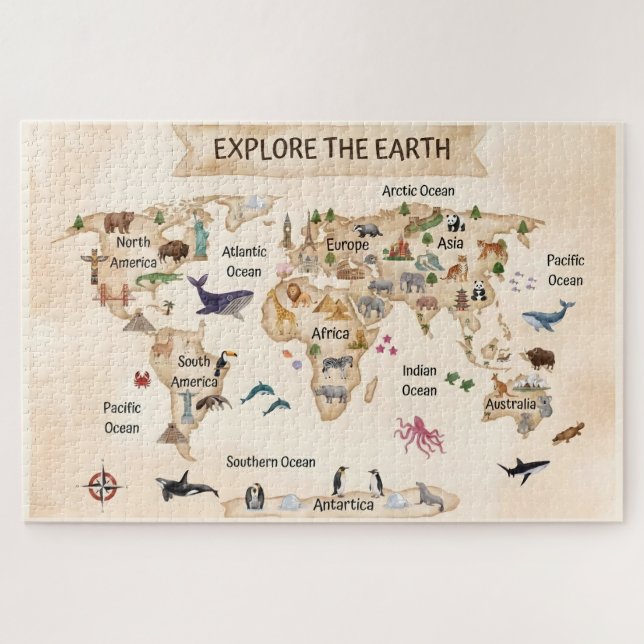 Puzzle Explorer la carte du monde Terre (Horizontal)