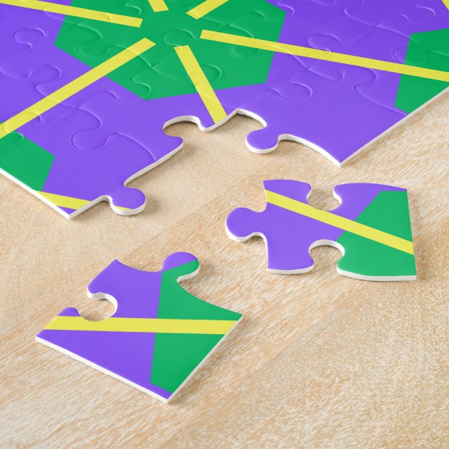 Puzzle Explosion géométrique en violet, vert et jaune (Côté)