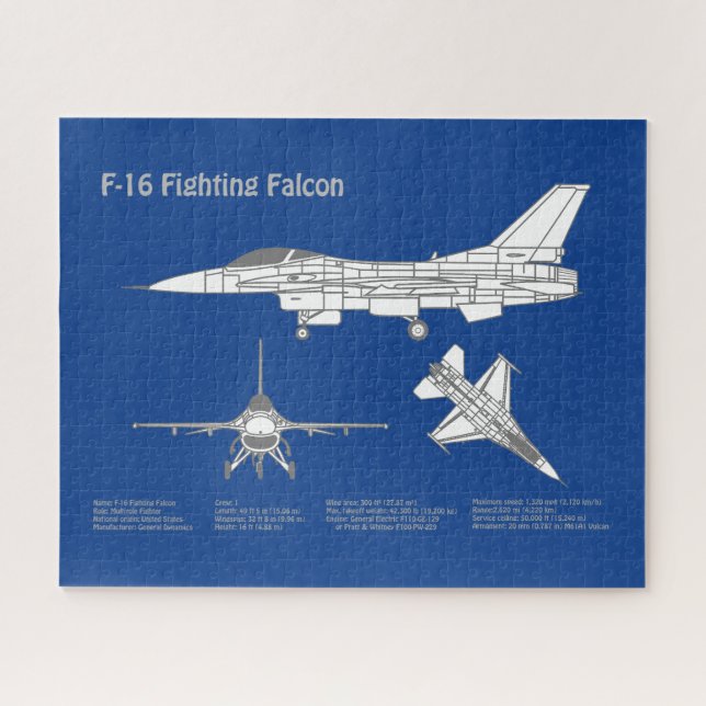 Puzzle F-16 Faucon de combat - Plan directeur de l'avion  (Horizontal)