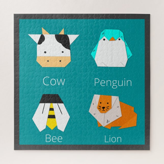 Puzzle Facile Dessin mignon Papier artisanat Animaux bleu (Vertical)