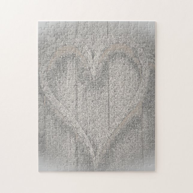 Puzzle Faded Love Heart Simulé Wood Grain (Vertical)