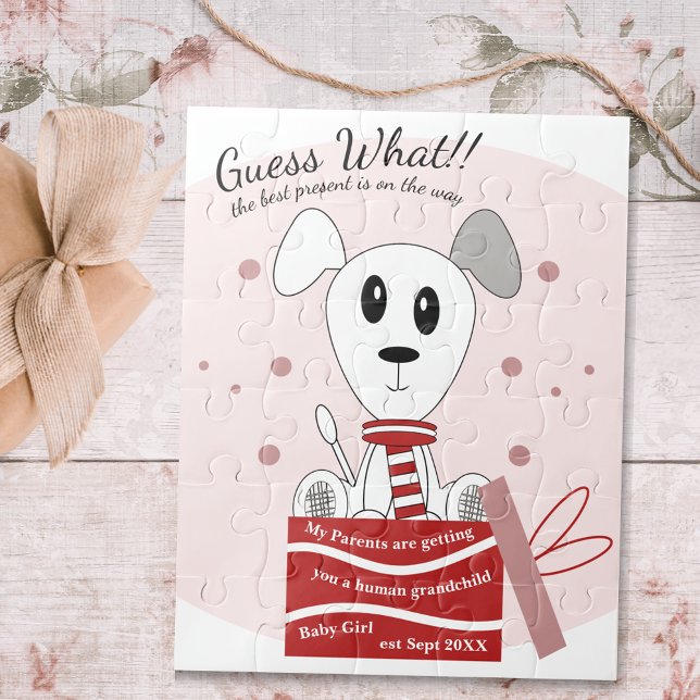 Puzzle Faire-part de grossesse de bébé fille chien (rouge (Créateur téléchargé)