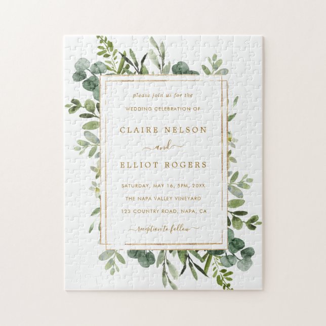 Puzzle Faire-part de mariage Botanique Gold Greenery (Vertical)