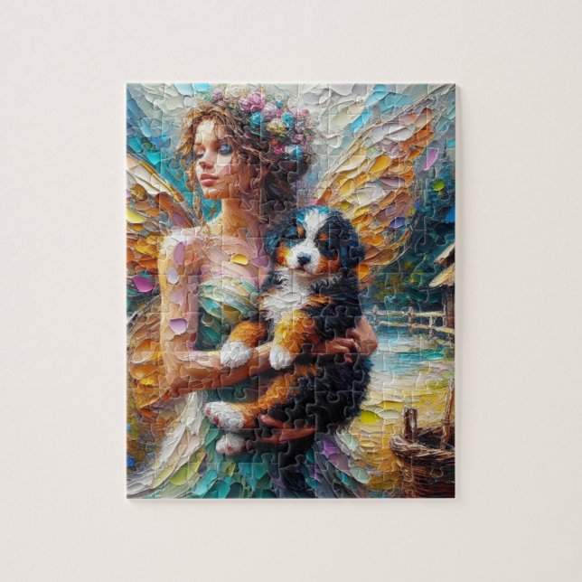 Puzzle Fairy and her Bernese Mountain Dog Puppy (Vertical)