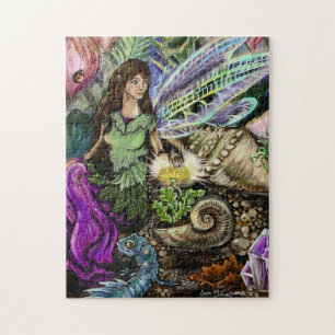 Puzzle Fairy and Newt Friends Fairytale Illustration Art