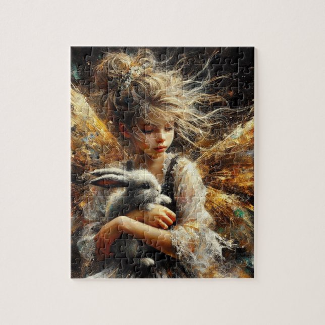 Puzzle Fairy Holding a Young Rabbit (Vertical)