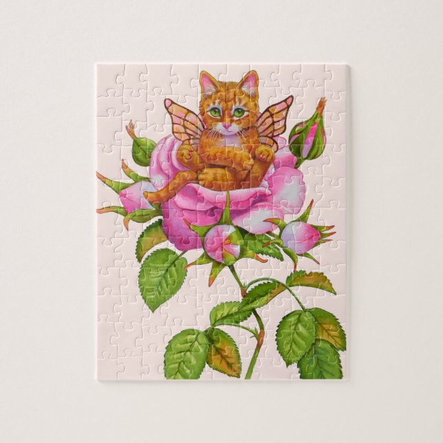 Puzzle Fairy Kitten Repose en Rose (Vertical)