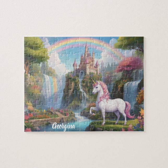 Puzzle Fairy Unicorn et Château Personnalisé (Horizontal)