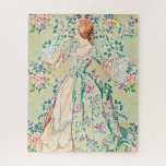 Puzzle Fairytale Princess in Cinderella ballroom dress<br><div class="desc">Vintage water color fashion illustration by Lillian Causey of a princess wearing a romantic Cinderella-like fairytale ballroom dress and pearl jewelry necklace on a fresh lime green background.</div>