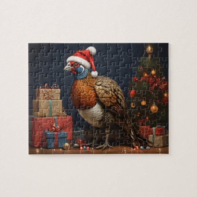 Puzzle faisan avec arbre de noël et cadeaux (Horizontal)