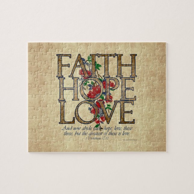 Puzzle Faith Hope Love Christian Bible Verse (Horizontal)