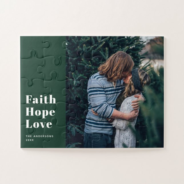 Puzzle Faith Hope Love. Photo religieuse de Noël vert (Horizontal)