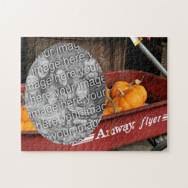 Puzzle Fall Citrouille Red Wagon Ajouter Votre Photo (Horizontal)