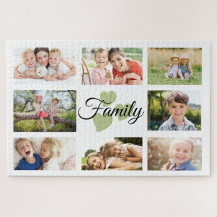 Puzzle Famille Custom 8 Photo Printemps Blanc Coeurs vert