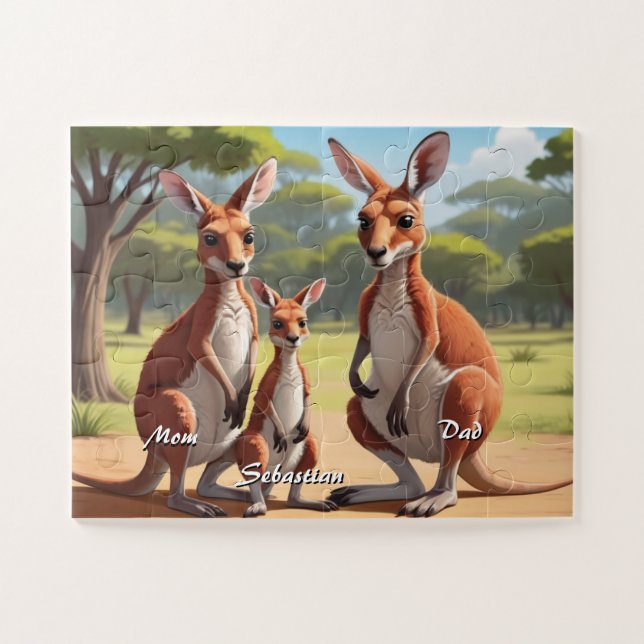 Puzzle Famille Cute Personnalisée Kangaroo (Horizontal)