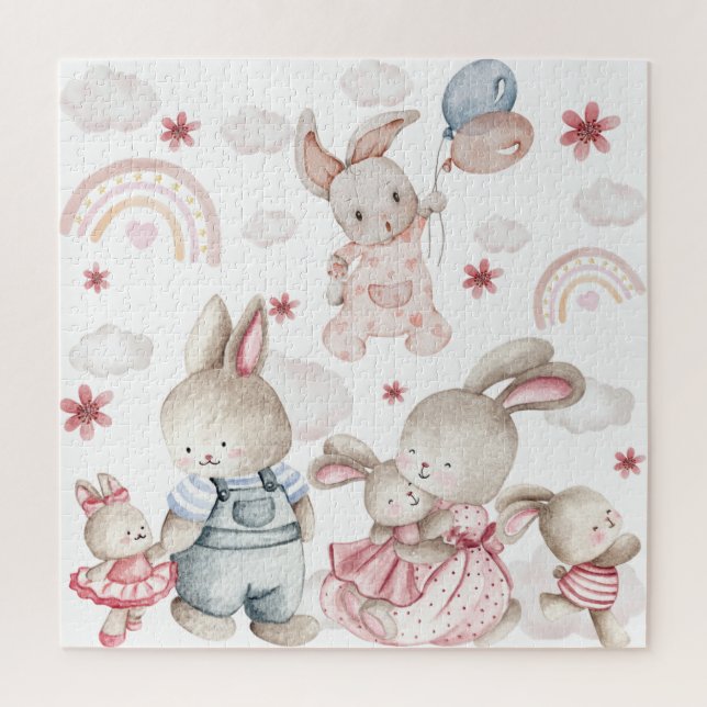 Puzzle Famille de Lapin Mignon Anniversaire Enfants Puzzl (Vertical)