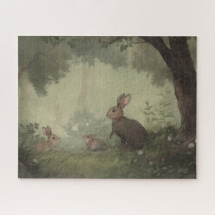 Puzzle Famille de lapins à l'aquarelle de style vintage d