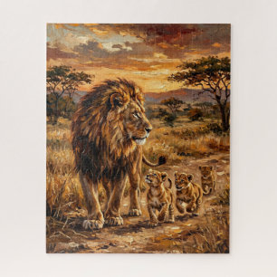 Puzzle Famille de lions majestueux – Art de la savane dor